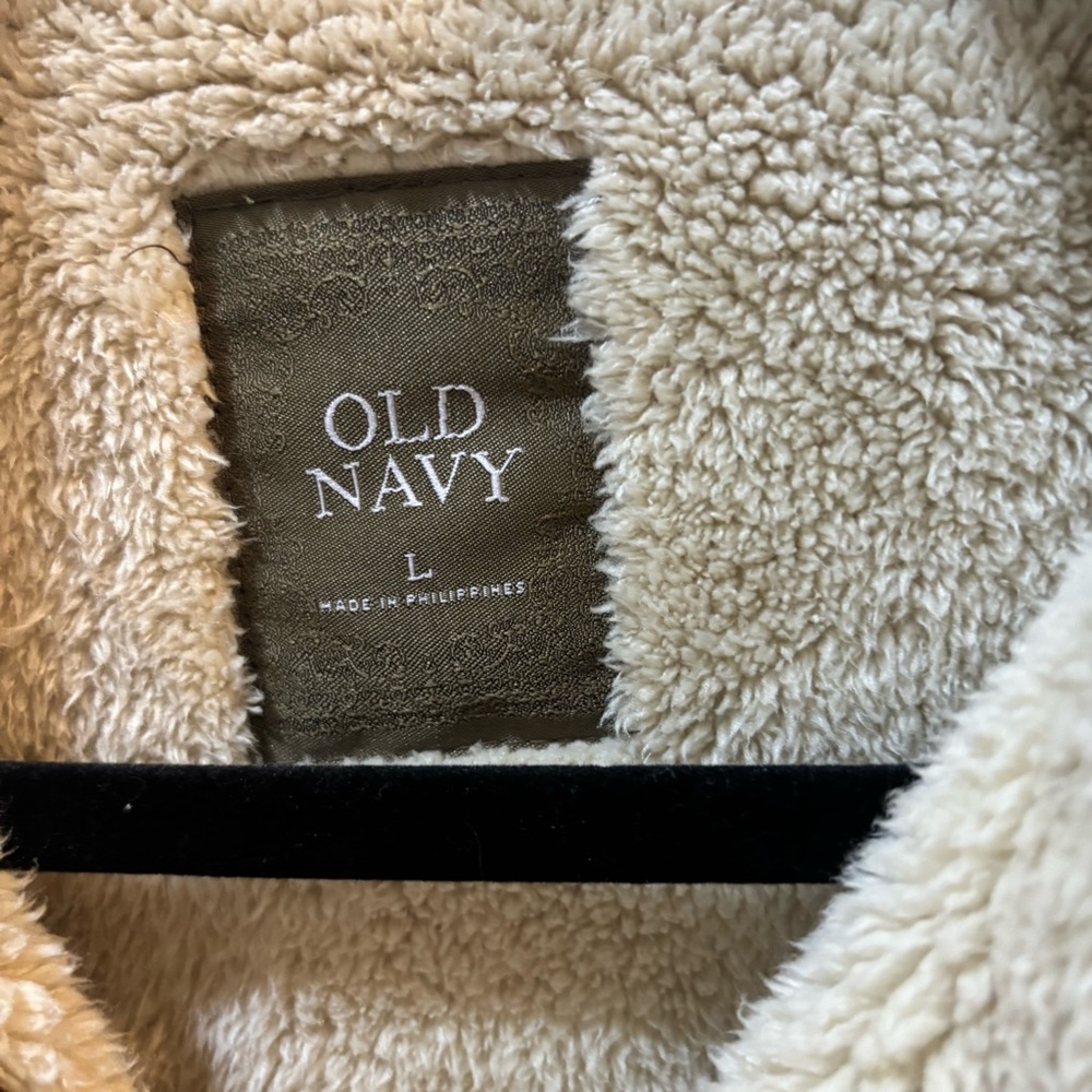Y2K 2006  Old Navy Faux Suede Sherpa Jacket Women’s Large – Brown / Cream - Picture 6 of 16